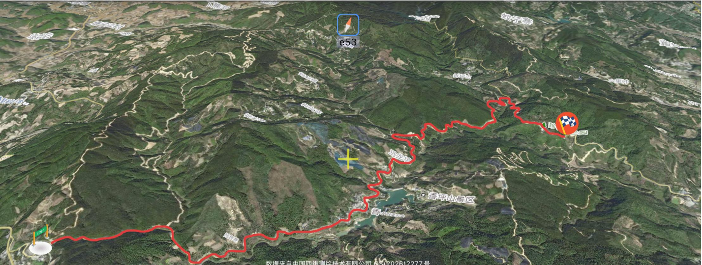 香坪山卫星赛道图，红线沿实际道路延伸